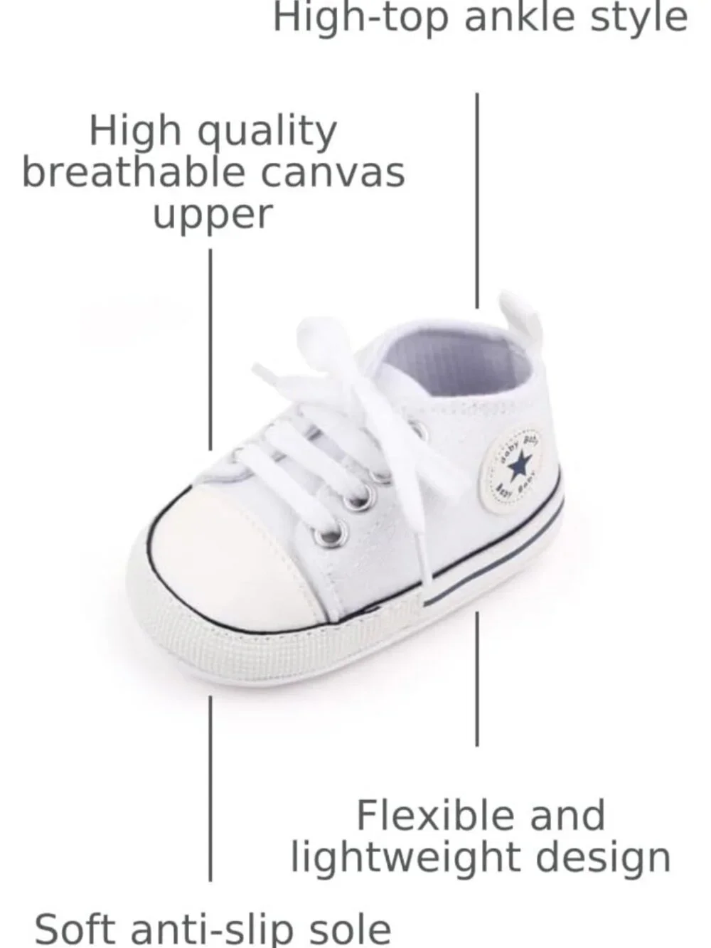 Unisex Baby High-Top Canvas Sneakers, Soft Sole Anti-Slip First Walking Shoes